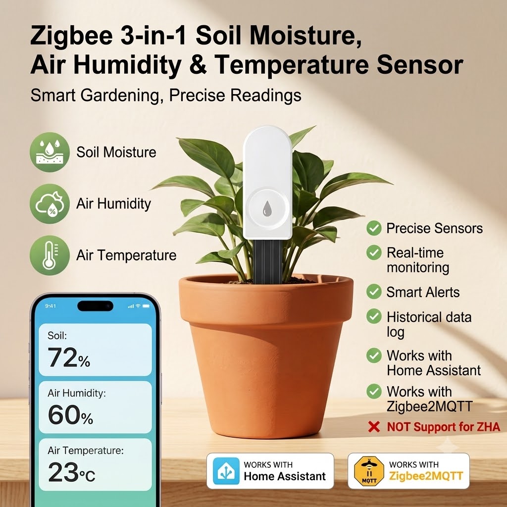 Plant Parent App - Inteligentny czujnik wilgotności gleby ZigBee, monitor